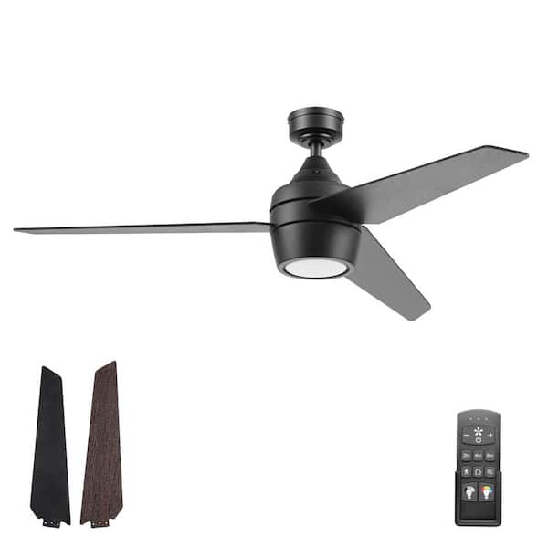 Honeywell Eamon 52 in. Indoor Black LED Color Changing Modern Ceiling Fan with Remote Control and Dual Mounting Options