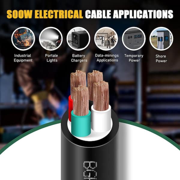 6 ft. 6 AWG 4-Conductor SOOW 600V Indoor Outdoor Extension Cord