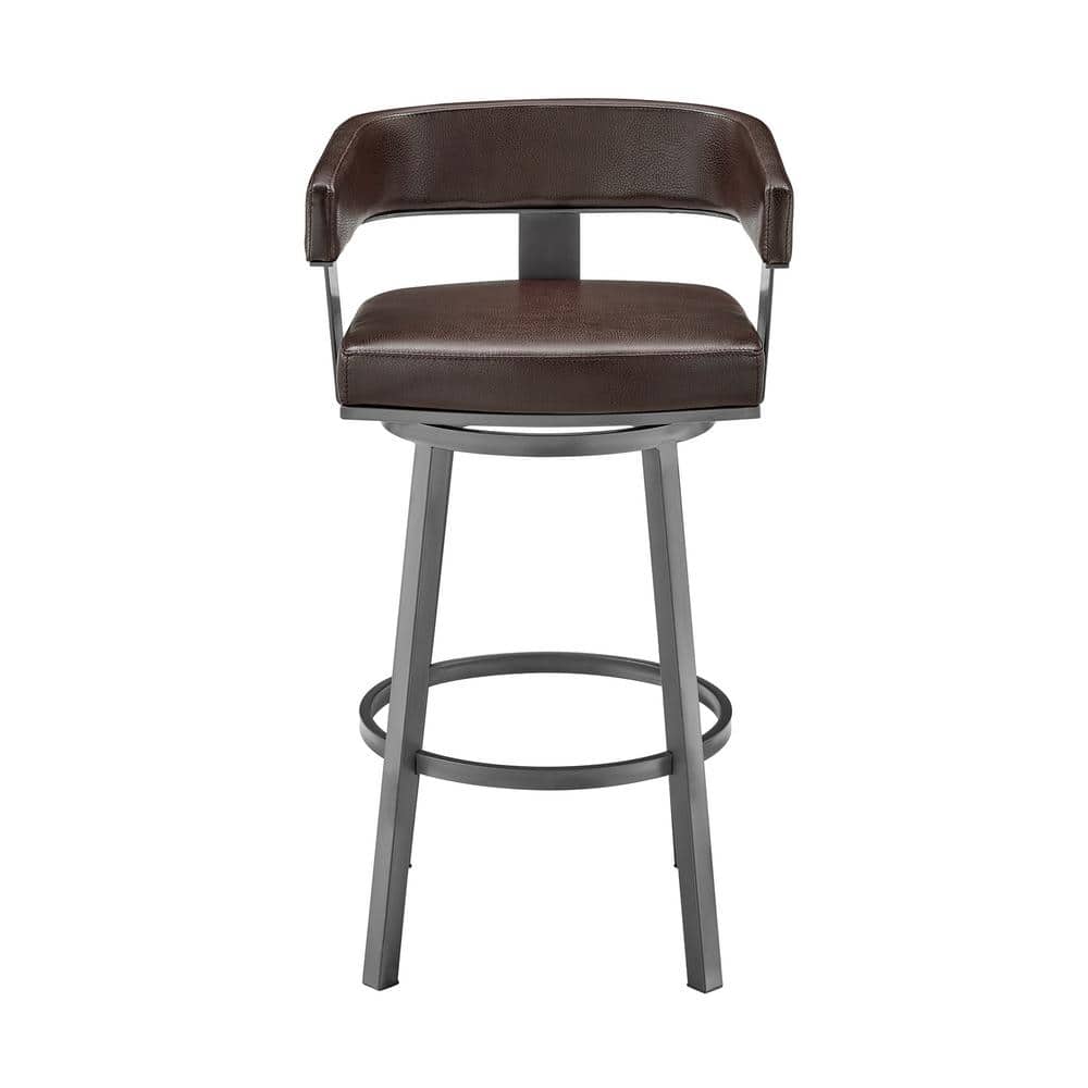 Java Brown Faux Leather Swivel Bar Stool with Metal Frame
