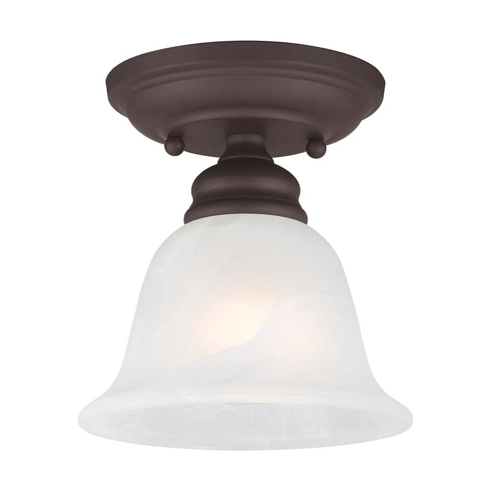 Essex Bronze 1-Light Flush Mount with White Alabaster Glass