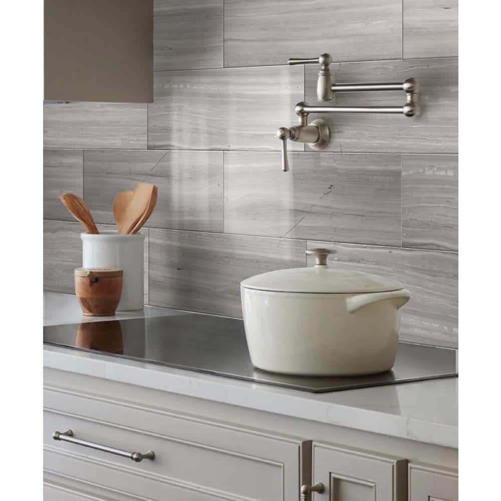 24" x 12" Polished Beige Marble Look Wall & Floor Tile