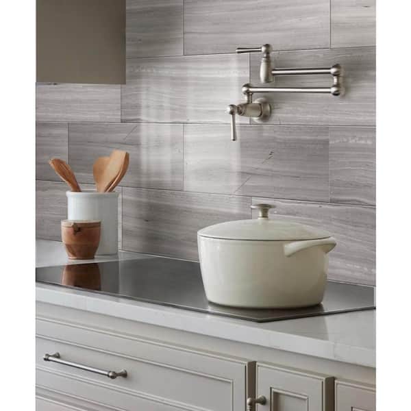 Wooden Beige 12 in. x 24 in. Polished Marble Subway Floor and Wall Tile (10 sq. ft./Case)
