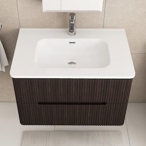 30 in. W x 18 in. D x 20 in. H Single Sink Wall-Mounted Bath Vanity in Dark Brown with White Ceramic Top