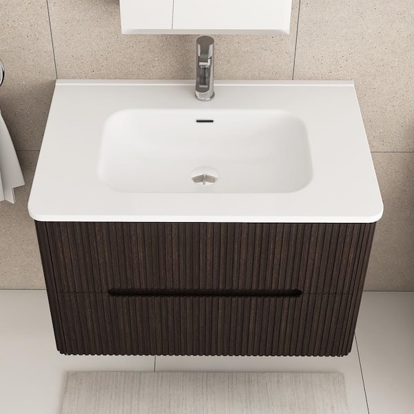 Boosicavelly 30 in. W x 18 in. D x 20 in. H Single Sink Wall-Mounted Bath Vanity in Dark Brown ...