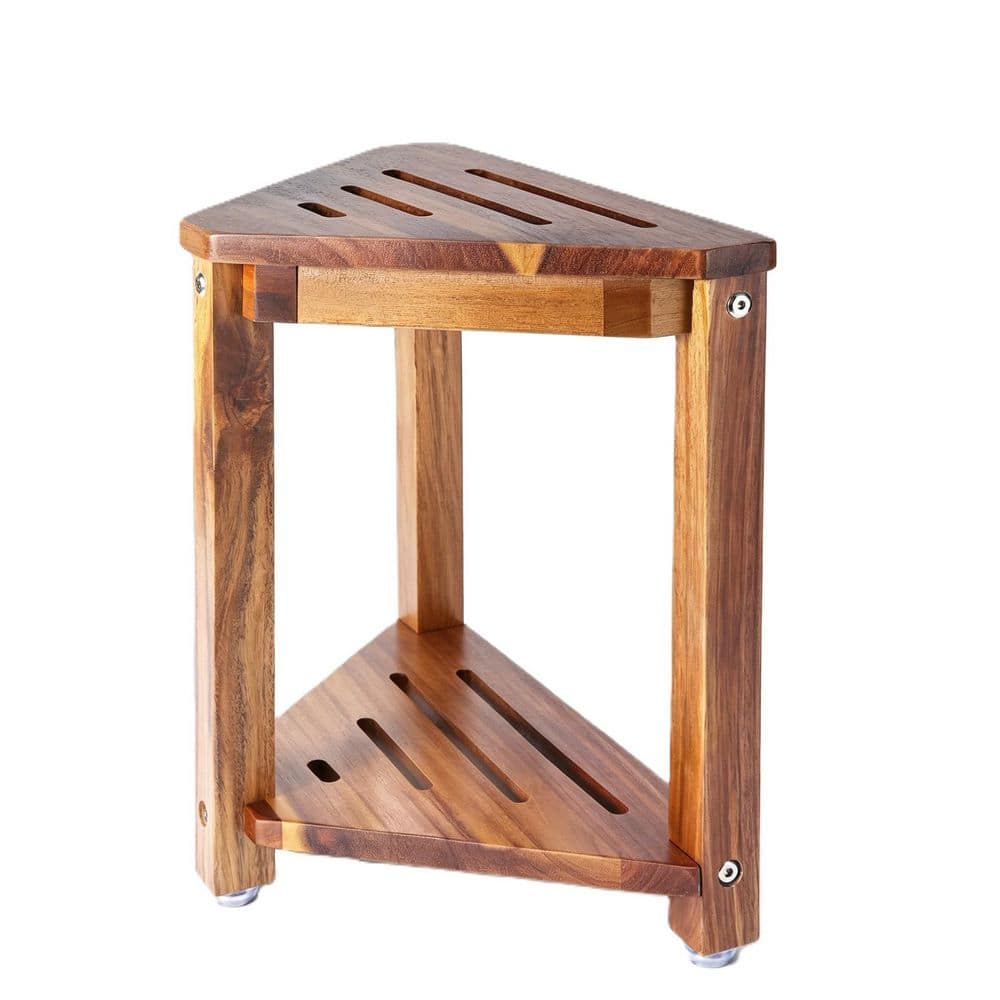 13.5 in. Acacia Wood Shower Stool in Brown for Shaving Legs, Small Foot Stool with Storage Shelf, Shower Foot Rest price history on PriceWatchPro