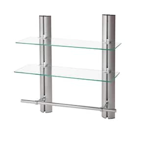 20.5 in. W Wall Mounted 2 Tier Bathroom Shelf with Towel Bar in Clear Glass and Aluminum Frame