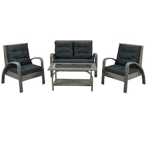 Outdoor Gray 4-Piece Wicker Patio Conversation Set with Gray Cushions
