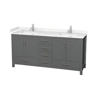 Sheffield 72 in. W x 22 in. D x 35 in. H Double Bath Vanity in Dark Gray with Carrara Cultured Marble Top