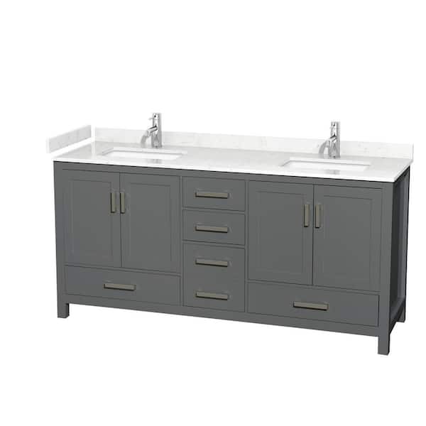 Wyndham Collection Sheffield 72 in. W x 22 in. D x 35 in. H Double Bath Vanity in Dark Gray with Carrara Cultured Marble Top