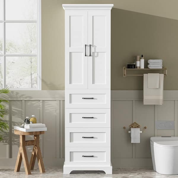 Vernon Modern White 71.6 in. H Freestanding Accent Storage Cabinet with 2 Doors, 3 Drawers, Adjustable Shelves