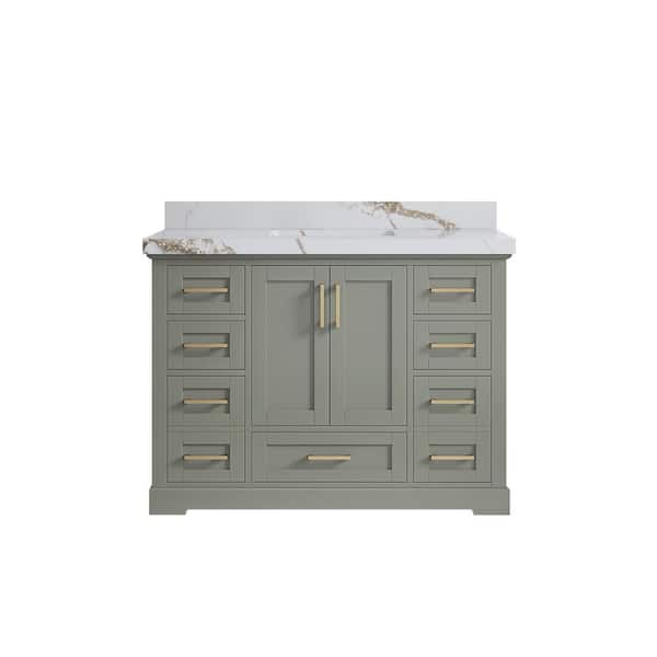 Willow Collections Boston 48 in. Single Sink Freestanding Evergreen Bath Vanity with Calacatta Gold Quartz Top Unassembled
