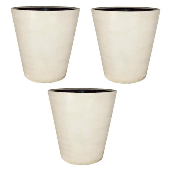 MPG 36 in. Dia Oyster White Finish Composite Commercial Planter with Drip Irrigation Kit (3-Pack)