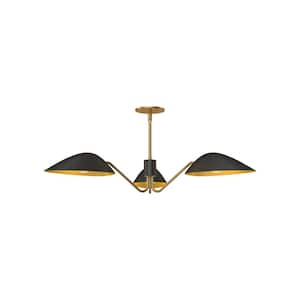 Oscar 36 in. 3 Light 60-Watt Aged Gold/Matte Black Pendant Light