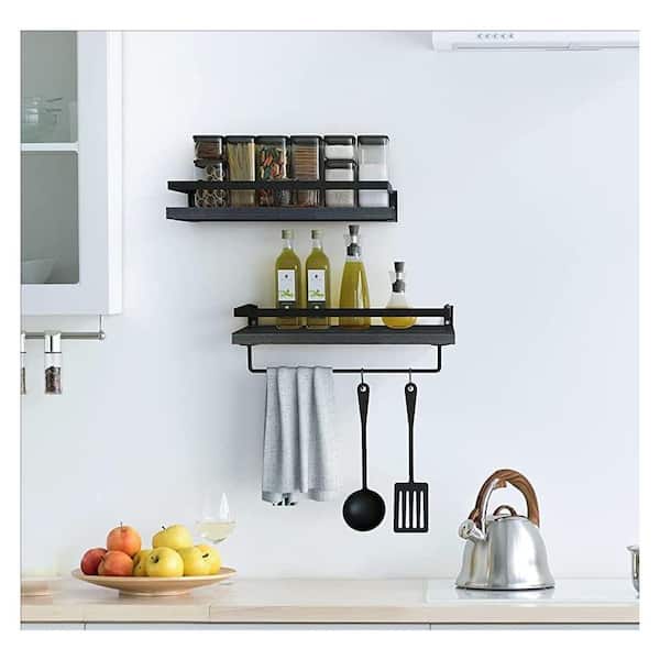 NABEIM Modern Floating Shelves with Rail,Wall Mounted Bathroom Wall Shelves  with Towel Bar, Wall Shelf with 5 Hooks,Shower Caddy Spice Rack for