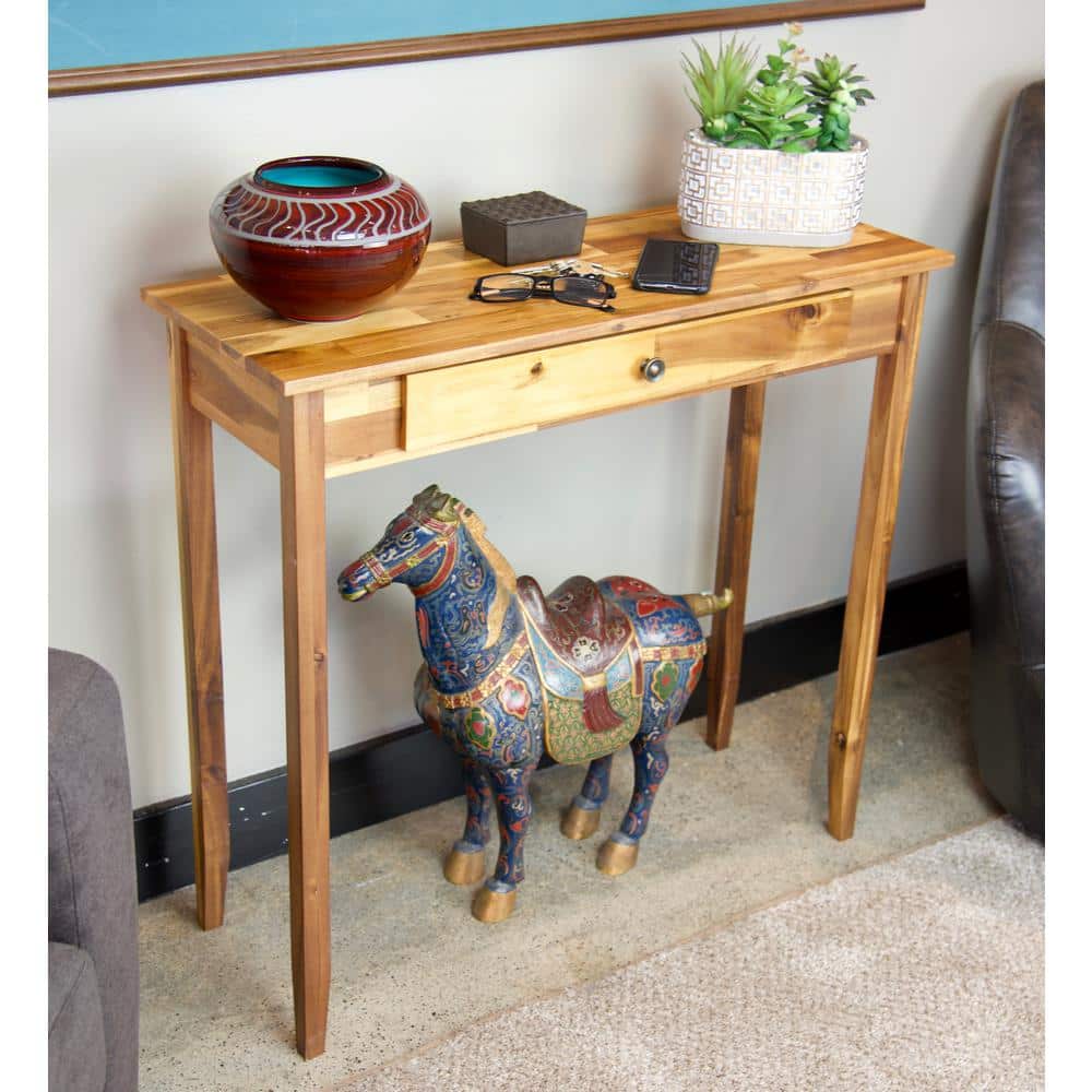 Natural Acacia Wood Console Table with Drawer and Storage