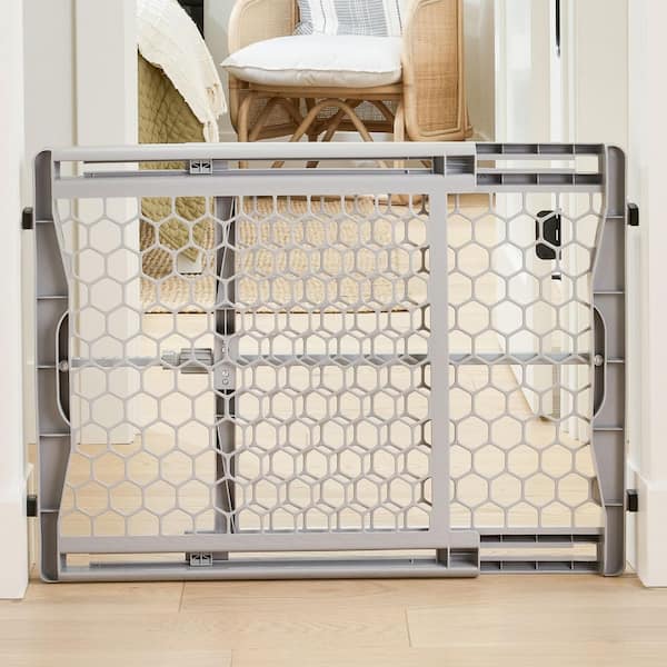 28 in. - 42 in. Expandable Plastic Baby Gate, Pressure Mounted, Gray