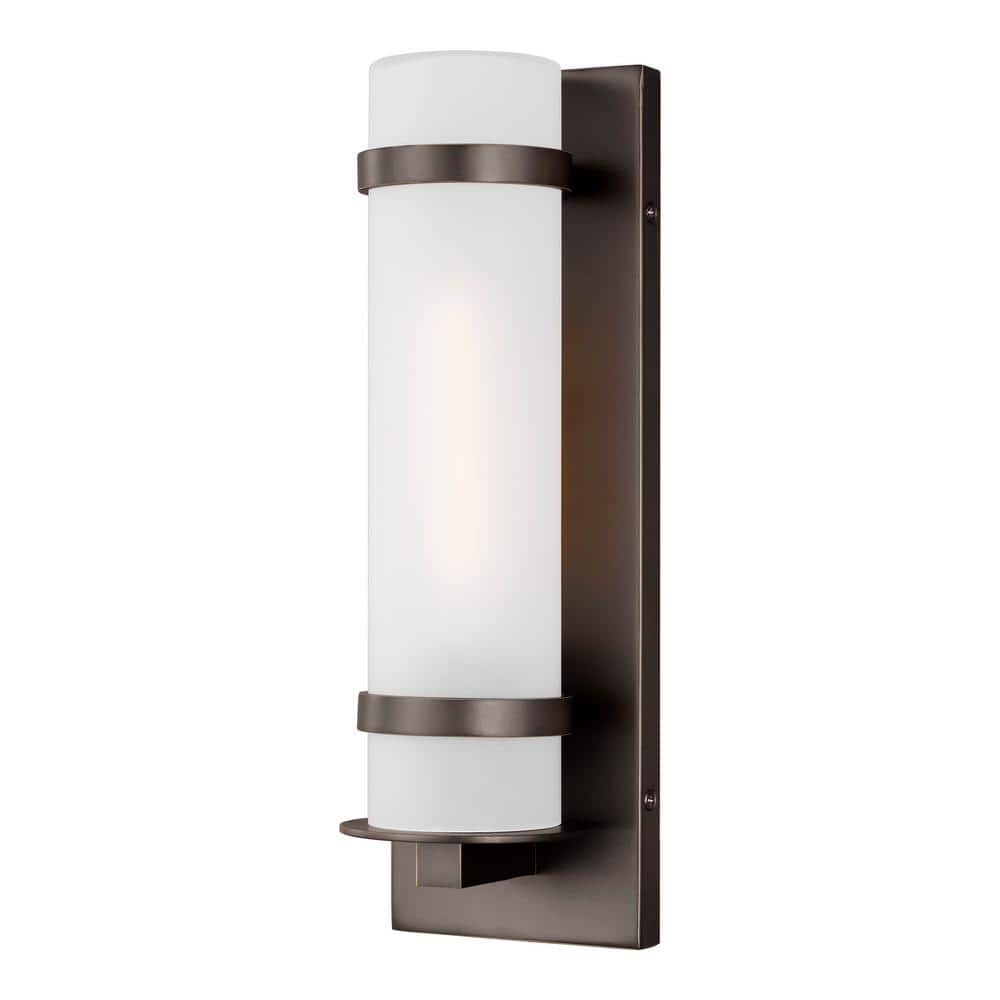 Antique Bronze Cylinder Sconce with Etched Opal Glass Shade