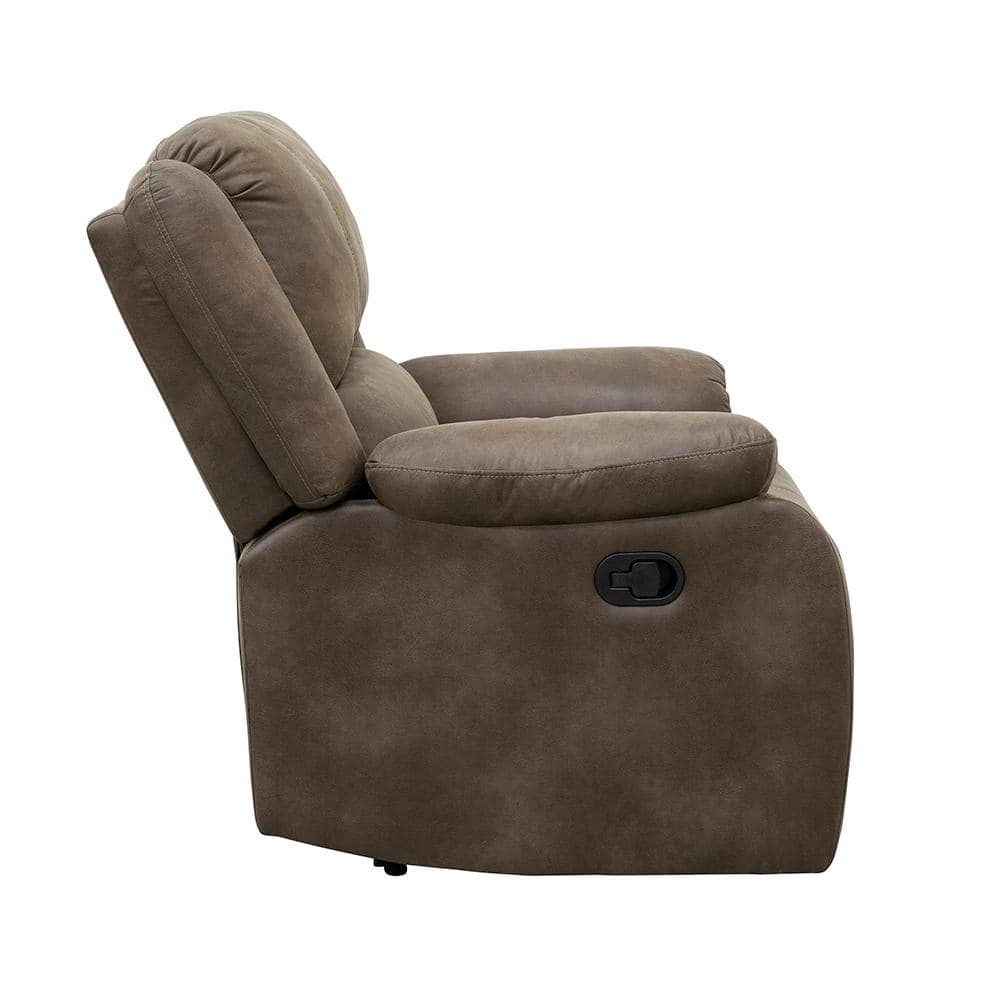 Brown Microfiber Upholstered Manual Recliner with Pillowtop Arms