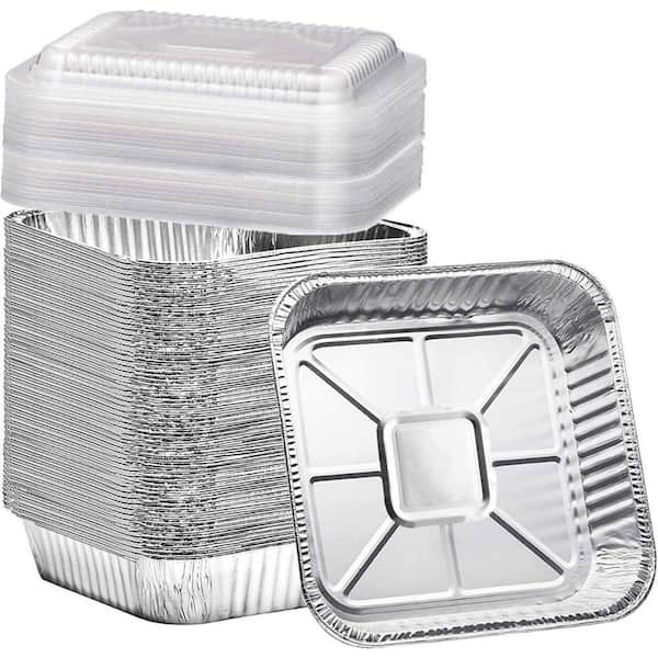 35 Pack 8 in. Square Aluminum Baking Cake Pan with Clear Plastic Lids, Disposable Foil Food Containers for Cooking