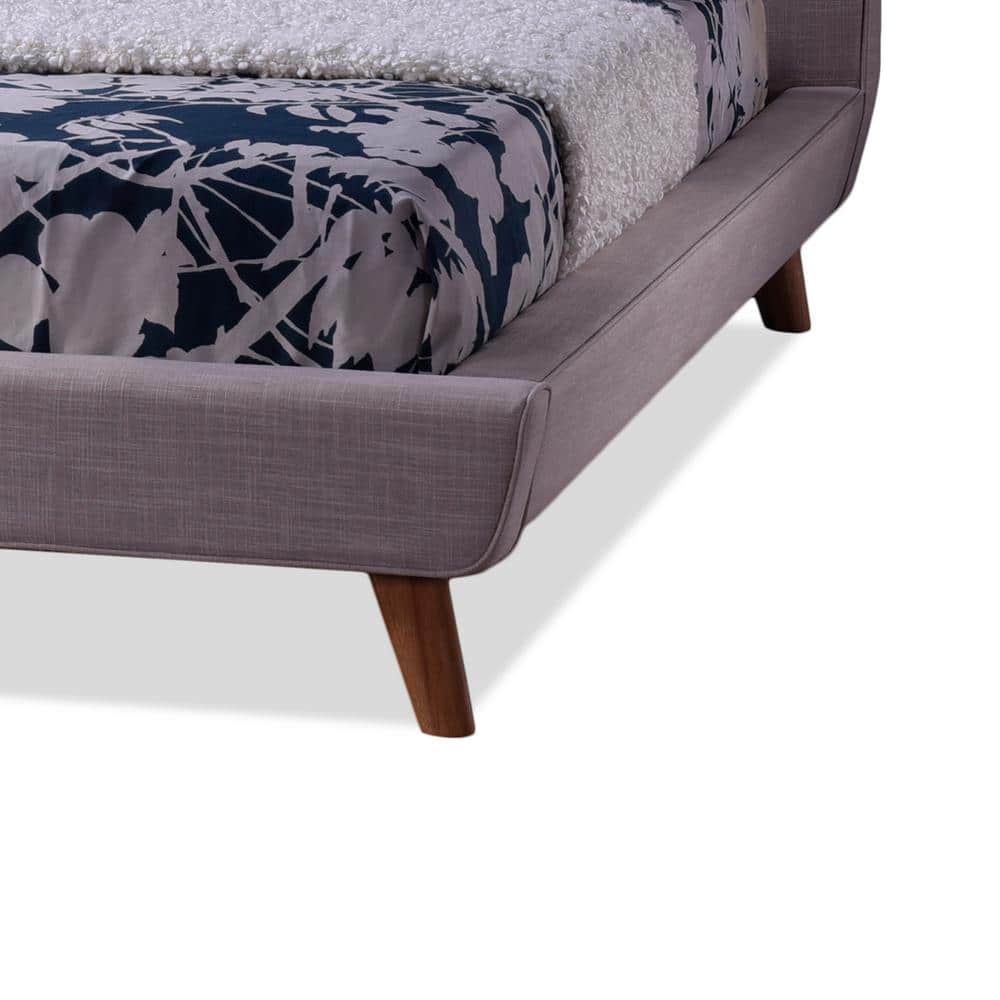 Scandinavian Mid-Century King Platform Bed in Beige Linen