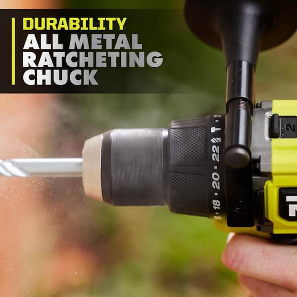 RYOBI - ONE+ HP 18V Brushless Cordless 1/2 in. Hammer Drill Kit 4.0 Ah HIGH PERFORMANCE Battery, Charger, and Bag