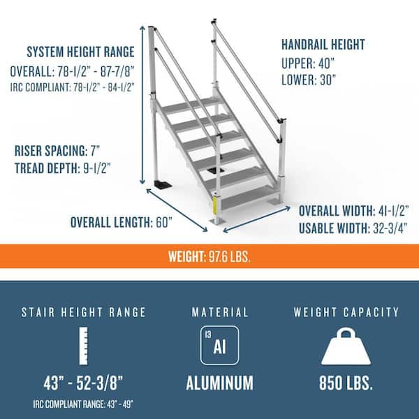 EZ-ACCESS Pathway 3G Solo Stair System 43 in. - 49 in. 6-Steps