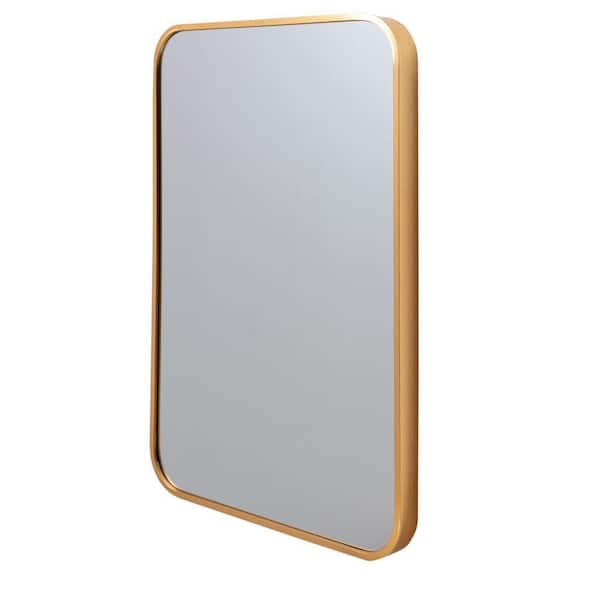 The Urban Port 1 in. x 24 in. Transitional Rectangle Aluminum Framed Gold Wall Mirror with Arched Corners