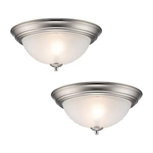 12.75 in 2-Light Brushed Nickel Transitional Flush Mount with Frosted Glass Shade and No Bulbs Included- (2-Pack)