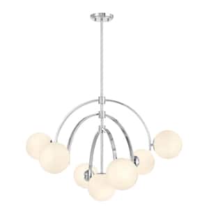 Marias 7-Light Polished Chrome Chandelier with Strie Glass Shades