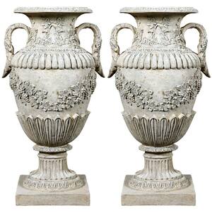 Wine Harvest Oviform 37 in. White Architectural Composite Garden Urns (2-Set)