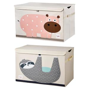 Nursery Fabric Storage Trunk Toy Chest Box, Sloth and Hippo (2-Pack)