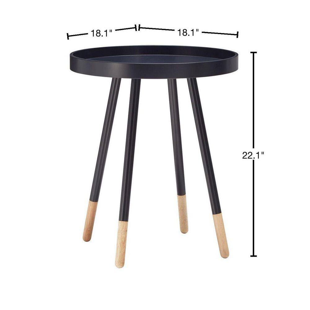 Black and Natural Round Metal Tray Top Accent Table