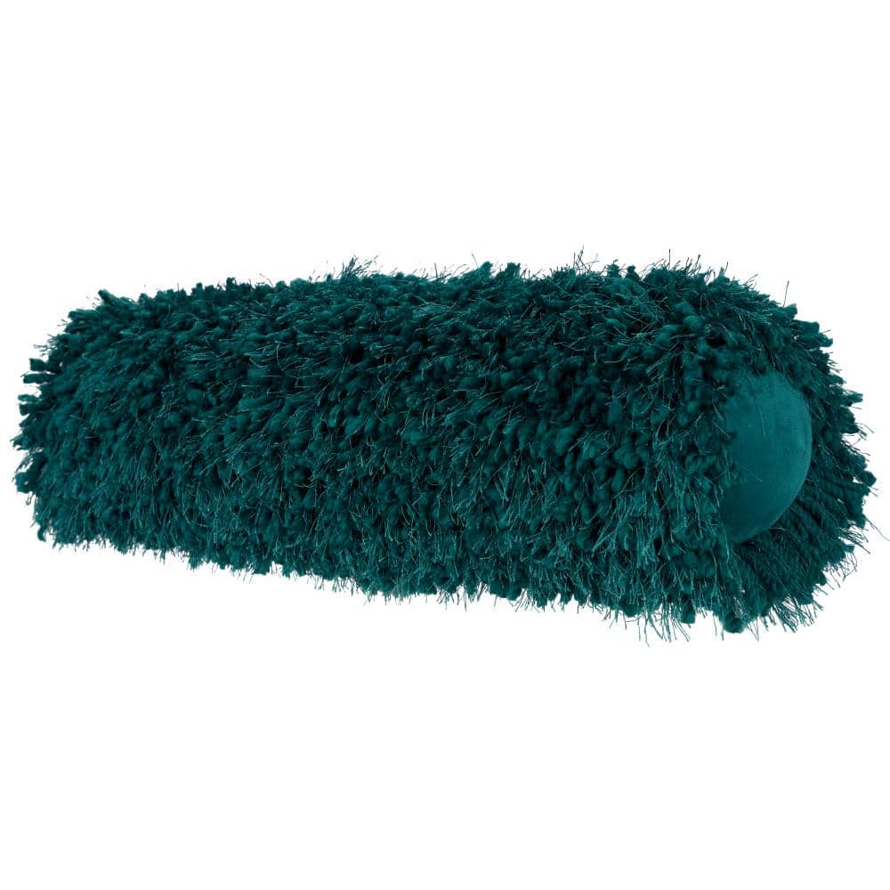 Green Shag Lumbar Throw Pillow with Polyester Fill
