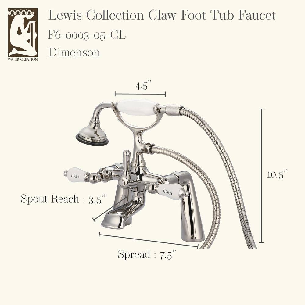 Elegant Polished Nickel Deck Mount Tub Faucet with Porcelain Lever Handles
