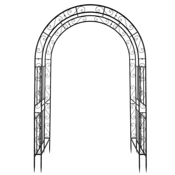 83.86 in. x 59.06 in. Double Layer Metal Art Arc Top Iron Arch Arbor Trellis for your Climbing Flowers & Plants in Black