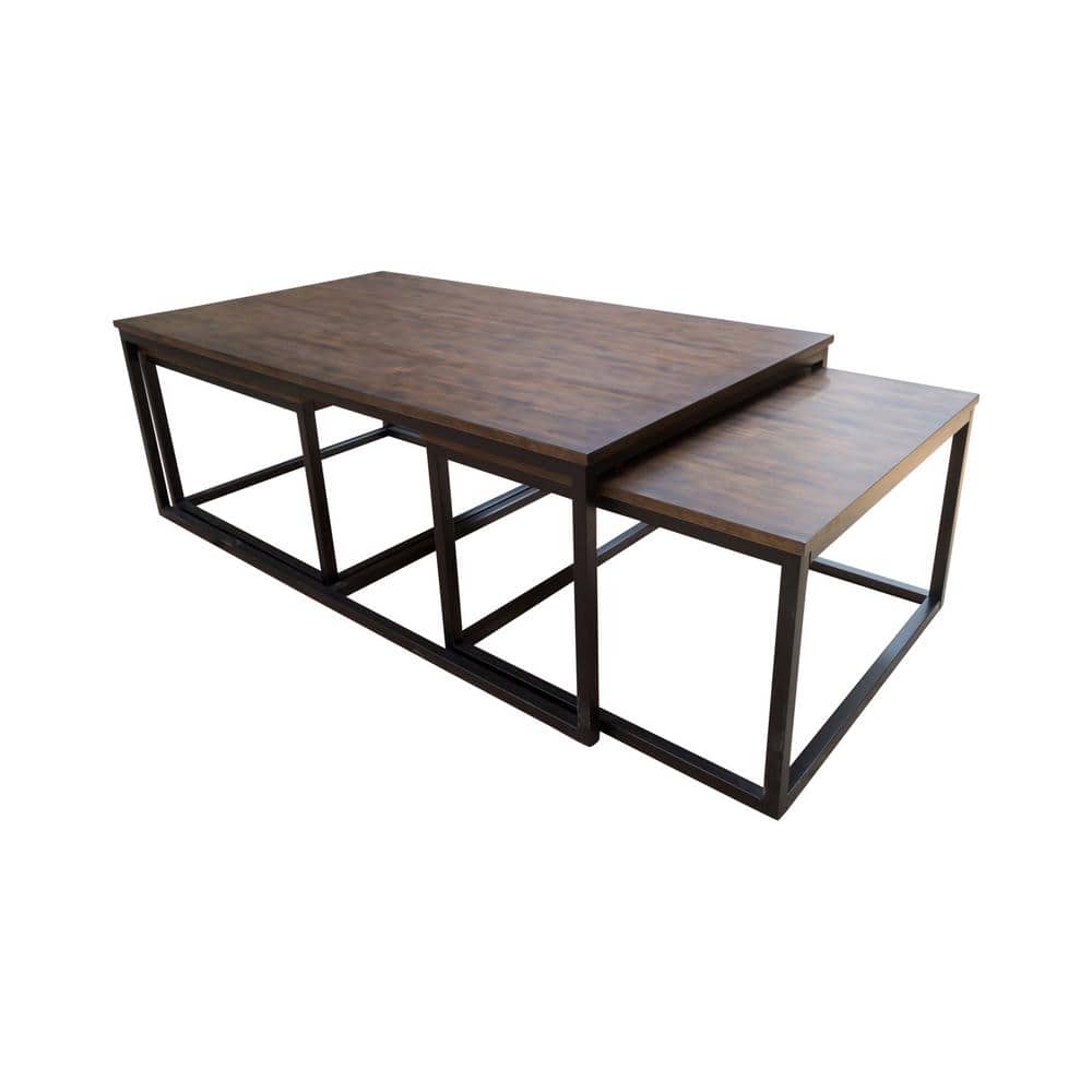 Arcadia Antiqued Mocha 54" Square Wood & Metal Nesting Coffee Table