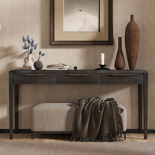 Harper & Bright Designs 59.84 in. Black Rectangle Oak Veneer and MDF ...