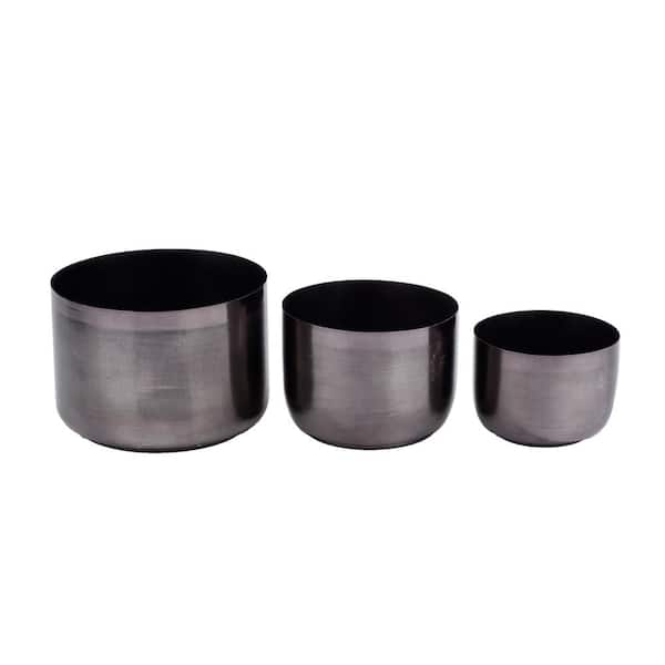 9 In. x 12 In. Black Metal Modern Planter (Set of 3)