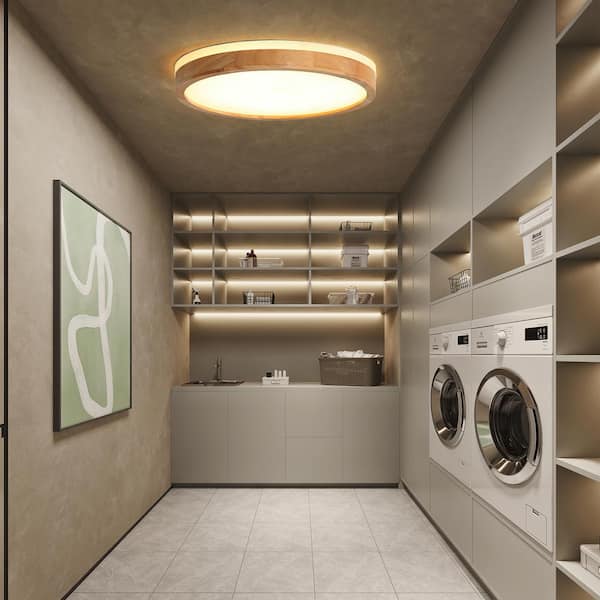 HUOKU Lumin 19.7 in. 1-Light Wood and White Finish Dimmable