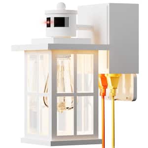11.55 in. Outdoor White Motion Sensing Dusk to Dawn Outdoor Hardwired Wall Lantern Scone with No Bulbs Included