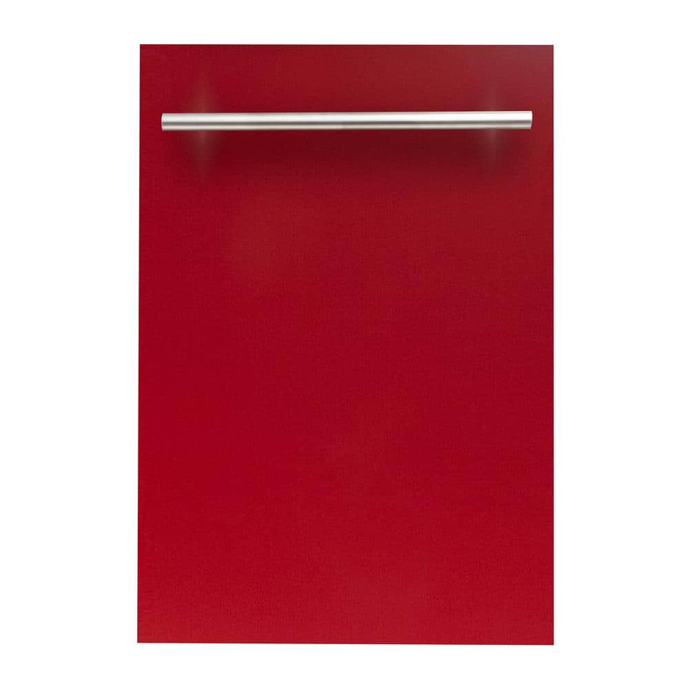 ZLINE Kitchen and Bath 18 in. Top Control 6-Cycle Compact Dishwasher with 2 Racks in Red Gloss & Modern Handle