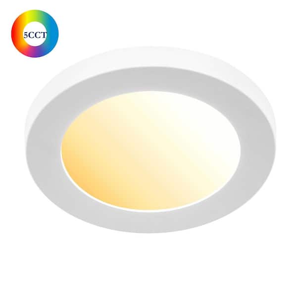 5.3 in. 8-Watt White Integrated LED Round Flat Panel Flush Mount Dimmable Ceiling Light Color Change 5CCT