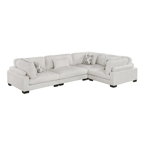 Lazzara Beane 135 in. Pillow Top Arm 4-Piece Textured Microfiber Modular Sectional Sofa in Beige