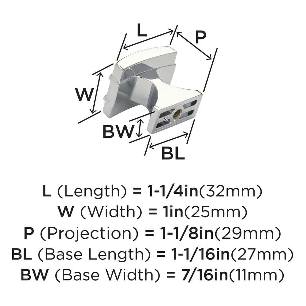 Polished Chrome Rectangular Cabinet Knob with Mounting Hardware