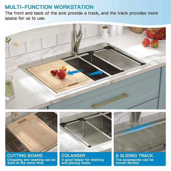 Logmey 33 in. Drop-in Low Divide Double Bowl 60/40 Stainless Steel