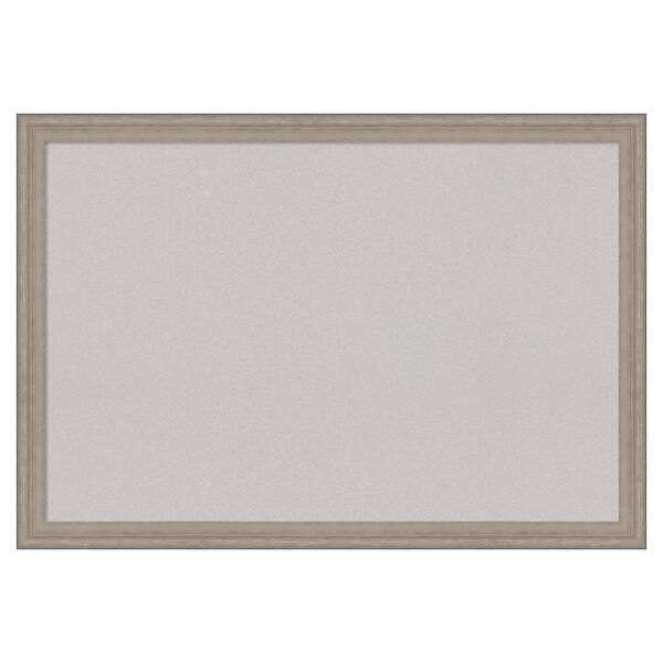 Amanti Art Curve Grey Wash Wood Framed Grey Corkboard 39 in. x 27 in. Bulletin Board Memo Board