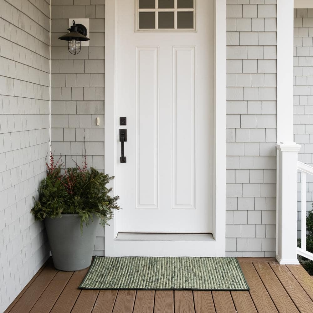 Weathered Moss Green Tweed Polypropylene Outdoor Patio Mat