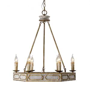Oakpark 6-Light Gold and Gray Rustic Candle Style Wagon Wheel Chandelier for Living Room