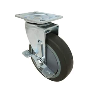 5 in. Gray Rubber Like TPR and Steel Swivel Plate Caster with Locking Brake and 350 lb. Load Rating
