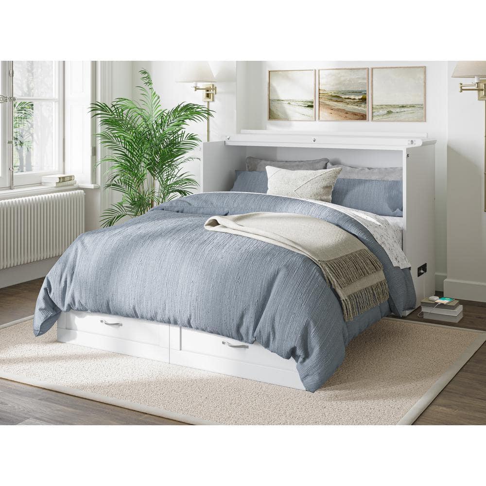 Murphy Full/Double White Wood Frame Upholstered Bed with Storage Drawer